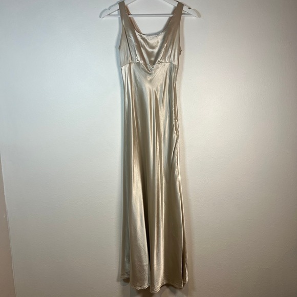 VTG 90s Y2K Satin Maxi Dress Sz Small Champagne Slip Gown Bias Cut Minimalist - Picture 2 of 13